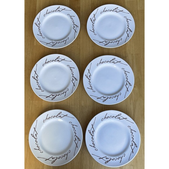 Crate & Barrel Dessert/Salad Plates “Chocolat” Set of 6 Plates 8.25” White NEW - Picture 1 of 6